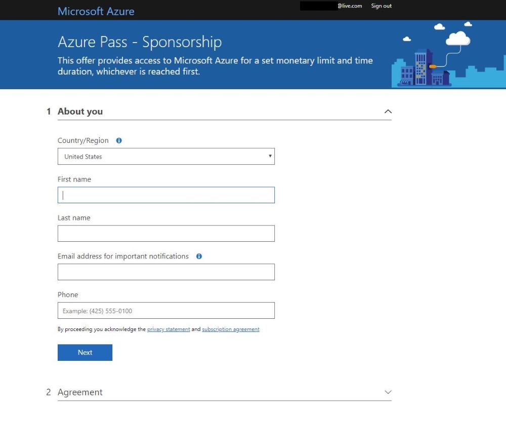 screenshot showing sign up form to enter account information